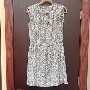 LOFT Lightweight Gray & White Printed Sleeveless Dress